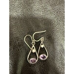 Sterling Silver‎ Amethyst Pearl Teardrop Dangle Earrings 925 Hook